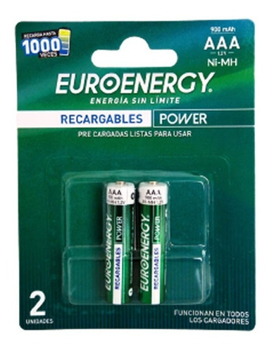 2 Pilas | Batería Recargables Aaa 900 Mah Euroenergy Ni-mh