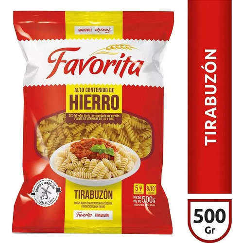 Fideos Favorita Tirabuzon Con Hierro X 500 Gr