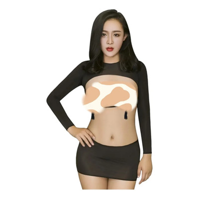 Sexy Camiseta Crop Top Pecho Abierto Manga Larga Y Falda | MercadoLibre