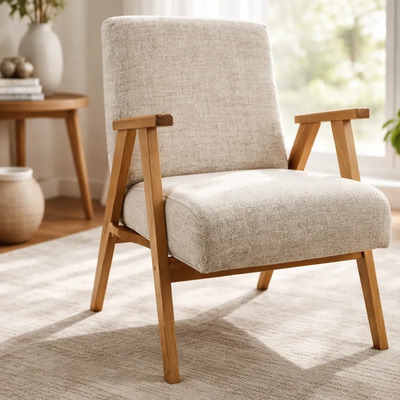 Silla De Comedor Madera Natural Sillón Ocasional Dante Lino Lino Natural Beige