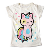 Blusa Unicornio Colores Playera Estampado Gato Rosa 042