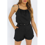 Conjunto Feminino Blusa Short Cinto Alfaiataria