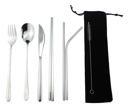 Set Cubiertos Portátiles Acero Inoxidable 7pz Con Funda