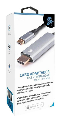 Cabo Adaptador Usb-c Para Hdmi 2.0 5+ 4k 60hz 1,80 Metros