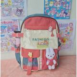 Mochila Escolar Kawaii Fashion Rabbit Con Pins