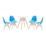 Kit Mesa Jantar Eames Wood 70 Cm 4 Cadeiras Eiffel Cores Cor Da Tampa Mesa Branco Com Cadeiras Azul Céu