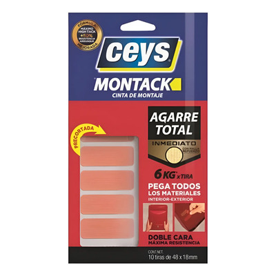 10 Tiras Cinta Precortada Doble Cara Montack Ceys 48x18mm | Meses sin interés