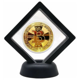 Bitcoin Moneda Oro En Elegante Exhibidor Flotante Vista 360!