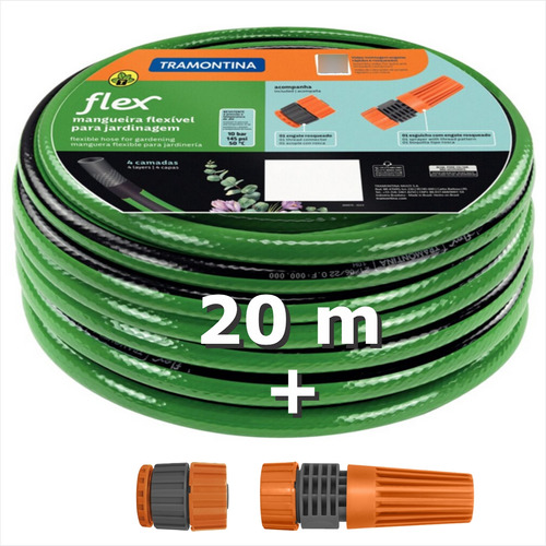 Mangueira Jardim Tramontina Pvc 4 Camadas 20m C Kit Esguicho Cor Verde/preto