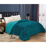 Acolchado Love & Home Pelo Largo Flannel Queen Diseño Liso Color Turquesa De 240cm X 260cm