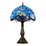 Lámpara De Mesa Tiffany Estilo Vidriera Azul Estilo Vi...