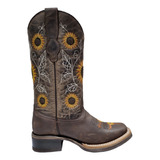 Bota Vaquera Rodeo Dama Marca Star Juz Café Con Girasoles