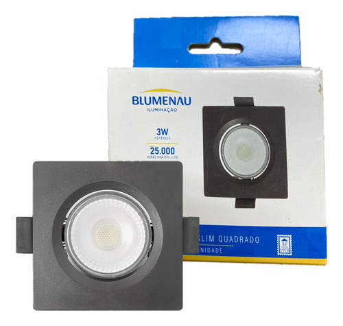 Kit 5 Spot Led Preto Quadrado Embutir 3w Branco Frio 6500k