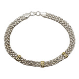 Pulsera   Barritas   - Plata Y Oro -  Eslabon Payason 