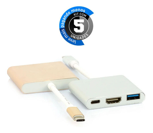 Adaptadores Usb 3.1-c Multiporta Hdmi Usb-c Prata - Kit 5