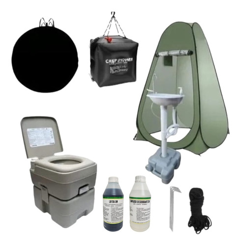 Baño Químico + Carpa Vestidor + Lavamanos + Ducha 40 Litros