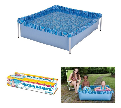 Piscina Infantil 400 Litros Quadrada Criança Mor Armação