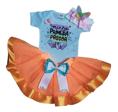 Conjunto Infantil Bebê Menina Fantasia Minha Primeira Pascoa