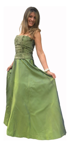 Vestido De Fiesta Largo Verde Con Corset Importado