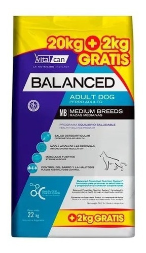 Vitalcan Balanced Perro Adulto Mediano X 20 + 2 Kg