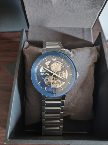 Relógio Bulova Skeleton Azul Automático 