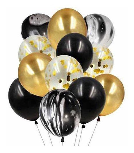 Set 12 Globos Premium Mix Negro-dorado Retira Las Condes