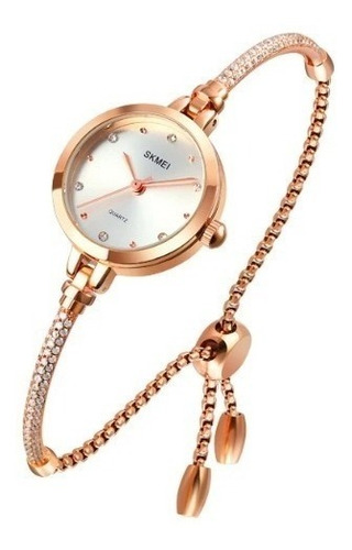 Relógio Feminino Pequeno Pulseira Gravatinha Dourado-rosé