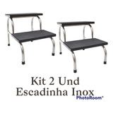 Kit 2 Und Escada Clínica 2 Degraus Inox Com Antiderrapante