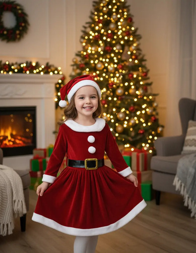 Vestido De Navidad Santa Claus Terciopelo Con Gorro
