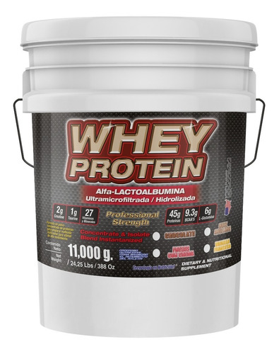 Whey Protein 11,000 Gr Cubeta 11 Kg Proteina De Leche Gca Sabor Fresas Con Crema