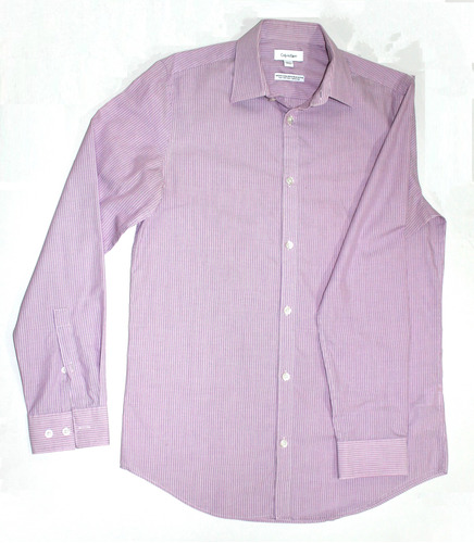 Camisa Calvin Klein Hombre Rayada Rosa Algodón Talle S-p