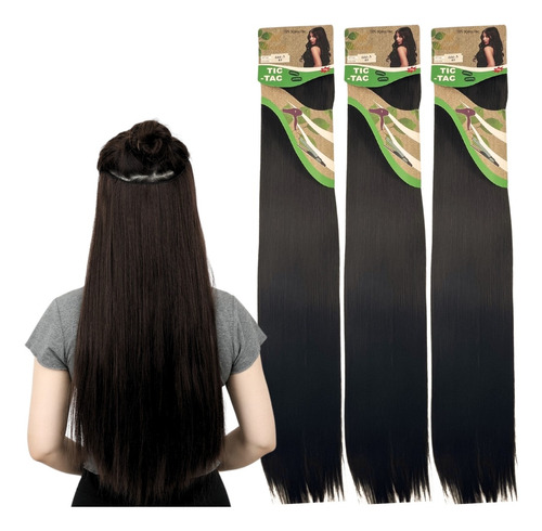 Kit 3 Cabelo Aplique Tic-tac Orgânico Weng Longo 80cm