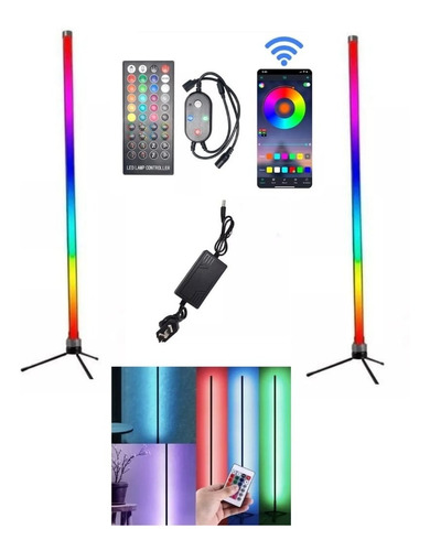 Luz Lampara Pie X2 Esquinero Led Rgb Audioritmico Bluethoot 