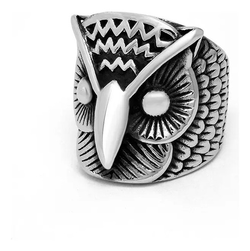 Anillo Gran Buho Mistico Acero Titanio Sabiduria A209 Hombre