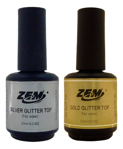 Top Coat Zem Unhas Gel Led Uv Brilho Glitter Manicure 2 Unid