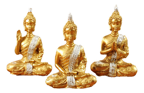 Figura Decorativa Buda Set X3 Porta Sahumerio Modelo Dorado