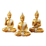 Figura Decorativa Buda Set X3 Porta Sahumerio Modelo Dorado