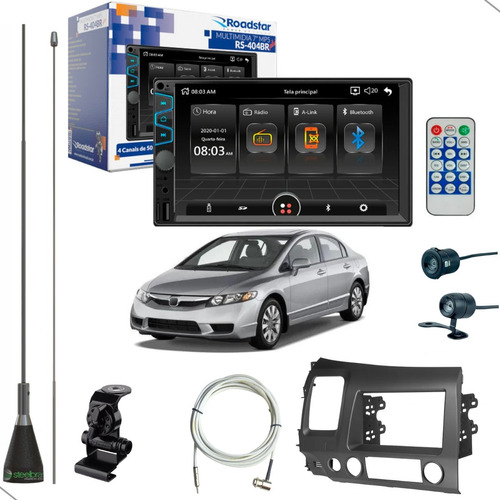 Kit Multimidia Com Antena Fm Moldura Cabo New Civic 2007  