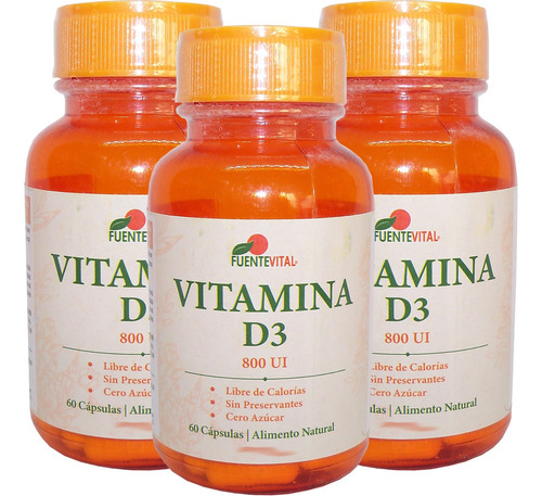 3x Vitamina D3 180 Capsulas Vegetal 800ui 3 Meses