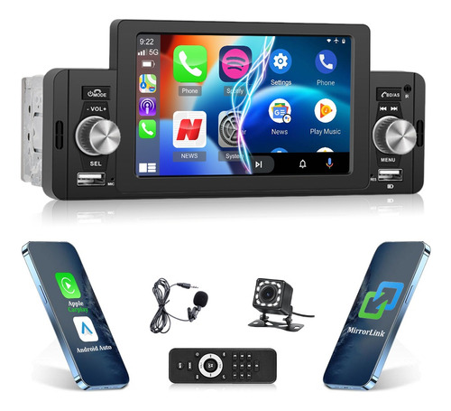 Carplay Autoestereos Pantallas 1din Android Auto 5  Mp5+cáma