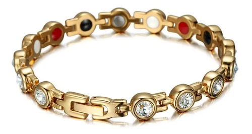 Pulsera Acero Inox Terapia Magnética Mujer Iman Cristales