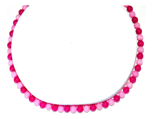 Set: Collar Pulsera Y Aretes Jade Rosa Fucsia  6 Mm