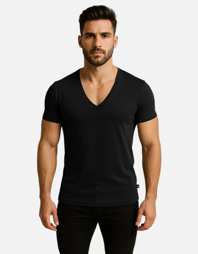 Camisa Gola V Cavada Slim Viscose Com Elastano