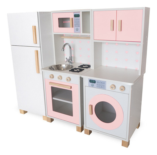 Kit Mini Cozinha Infantil Com Geladeira E Máquina De Lavar