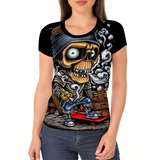 Camisa Camiseta Feminina Babylook Caveira Ossos Esqueletos