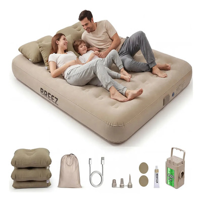Colchon Inflable Matrimonial 2m Con Bomba Eléctrica De Enchufe, Cama Inflable Cama De Aire Portátil Para Camping Con 3 Almohada Y Parches De Reparación Y Pegamento | Meses sin interés