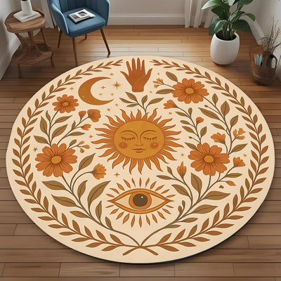Tapete Redondo Sol Luna Y Ojo Boho 80x80cm Decorativo