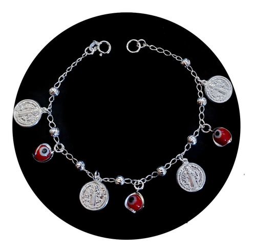 Pulsera San Benito Ojo Turco 100% Plata Fina Ley 925 Mujermx