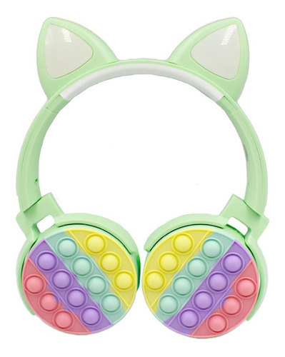 Audifonos Bluetooth Diadema Gato Orejas Kawaii Pop It Led