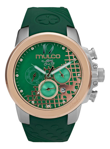 Reloj Pulsera Mulco Mw-3-22899-073, Analógico, Para Mujer, Con Correa De Silicona Color Verde, Bisel Color Plateado Y Hebilla Doble